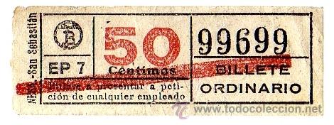Collectables Transport Tickets: BILLETE TRANV&Iacute;A DE BARCELONA \ 50 CTS \ BILLETE ORDINARIO \ BANDA ROJA \ CAPICUA