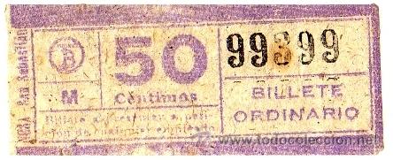 Collectables Transport Tickets: BILLETE TRANV&Iacute;A DE BARCELONA \ 50 CTS \ BILLETE ORDINARIO \ COLOR VIOLETA \ CAPICUA