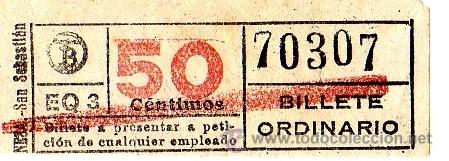 Collectables Transport Tickets: BILLETE TRANV&Iacute;A DE BARCELONA \ 50 CTS \ BILLETE ORDINARIO \ BANDA ROJA \ CAPICUA