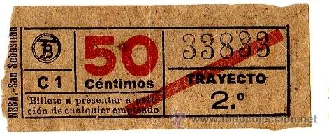 Collectables Transport Tickets: BILLETE TRANV&Iacute;A DE BARCELONA \ 50 CTS \ TRAYECTO 2 \ BANDA ROJA \ CAPICUA