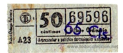 Collectables Transport Tickets: BILLETE TRANV&Iacute;A DE BARCELONA \ 50 CTS (RESELLO 65 CTS) \ BILLETE ORDINARIO \ CAPICUA