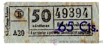 Collectables Transport Tickets: BILLETE TRANV&Iacute;A DE BARCELONA \ 50 CTS (RESELLO 65 CTS) \ BILLETE ORDINARIO \ CAPICUA