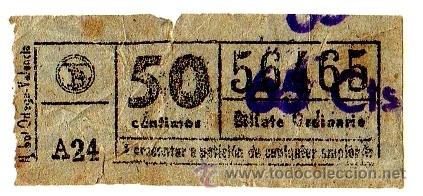 Collectables Transport Tickets: BILLETE TRANV&Iacute;A DE BARCELONA \ 50 CTS (RESELLO 65 CTS) \ BILLETE ORDINARIO \ CAPICUA