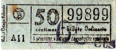 Collectables Transport Tickets: BILLETE TRANV&Iacute;A DE BARCELONA \ 50 CTS (RESELLO 65 CTS) \ BILLETE ORDINARIO \ CAPICUA