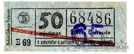 Collectables Transport Tickets: BILLETE TRANV&Iacute;A DE BARCELONA \ 50 CTS (RESELLO 65 CTS) \ BILLETE ORDINARIO \ BANDA ROJA \ CAPICUA