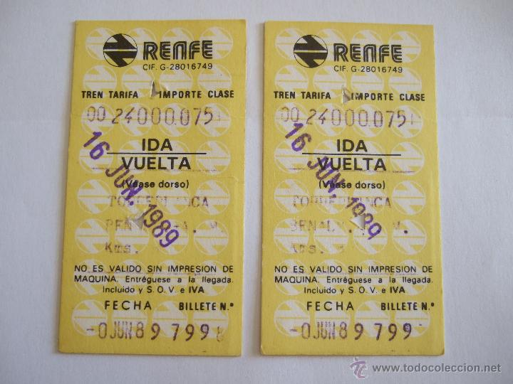 Coleccionismo Billetes de transporte: 2 BILLETES TICKET - TREN CERCANIAS RENFE - TORREBLANCA BENALMADENA - 1989
