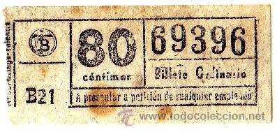 Collectables Transport Tickets: BILLETE TRANV&Iacute;A DE BARCELONA \ 80 CTS \ BILLETE ORDINARIO \ CAPICUA