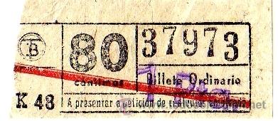 Collectables Transport Tickets: BILLETE TRANV&Iacute;A DE BARCELONA \ 80 CTS (RESELLO 1 PTA) \ BILLETE ORDINARIO \ BANDA ROJA \ CAPICUA
