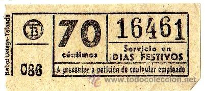 Collectables Transport Tickets: BILLETE TRANV&Iacute;A DE BARCELONA \ 70 CTS \ SERVICIO EN D&Iacute;AS FESTIVOS \ CAPICUA