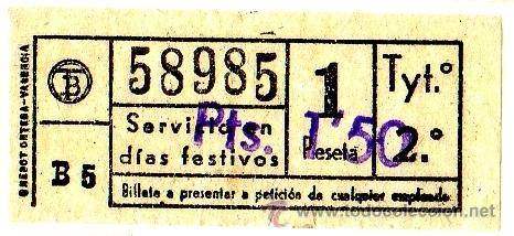 Colecionismos Bilhetes de Transporte: BILLETE TRANV&Iacute;A DE BARCELONA \ 1 PTA (RESELLO 1,50 PTAS) \ SERVICIO FESTIVO \ TRAYECTO 2 \ CAPICUA