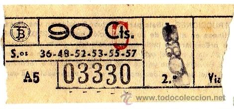 Colecionismos Bilhetes de Transporte: BILLETE TRANV&Iacute;A DE BARCELONA \ 90 CTS \ SERVICIOS 36, 48, 52, 53, 55, 57 \ TRAYECTO 2 \ CAPICUA