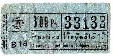 Colecionismos Bilhetes de Transporte: BILLETE TRANV&Iacute;A DE BARCELONA \ 3 PTAS \ FESTIVO \ TRAYECTO 1 \ COLOR AZUL \ CAPICUA