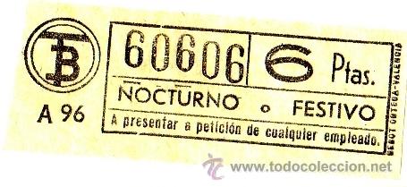 Colecionismos Bilhetes de Transporte: BILLETE TRANV&Iacute;A DE BARCELONA \ 6 PTAS \ SERVICIO NOCTURNO O FESTIVO \ CAPICUA