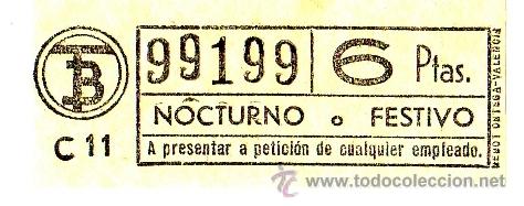 Colecionismos Bilhetes de Transporte: BILLETE TRANV&Iacute;A DE BARCELONA \ 6 PTAS \ SERVICIO NOCTURNO O FESTIVO \ CAPICUA