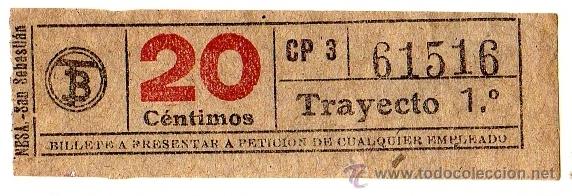 Colecionismos Bilhetes de Transporte: BILLETE TRANV&Iacute;A DE BARCELONA \ 20 CTS \ TRAYECTO 1 \ CAPICUA