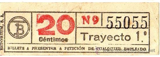 Colecionismos Bilhetes de Transporte: BILLETE TRANV&Iacute;A DE BARCELONA \ 20 CTS \ TRAYECTO 1 \ CAPICUA