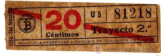 Colecionismos Bilhetes de Transporte: BILLETE TRANV&Iacute;A DE BARCELONA \ 20 CTS \ TRAYECTO 2 \ BANDA ROJA \ CAPICUA