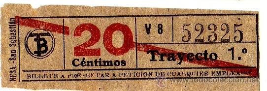 Colecionismos Bilhetes de Transporte: BILLETE TRANV&Iacute;A DE BARCELONA \ 20 CTS \ TRAYECTO 1 \ BANDA ROJA \ CAPICUA