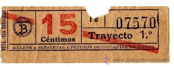 Colecionismos Bilhetes de Transporte: BILLETE TRANV&Iacute;A DE BARCELONA \ 15 CTS \ TRAYECTO 1 \ BANDA ROJA \ CAPICUA