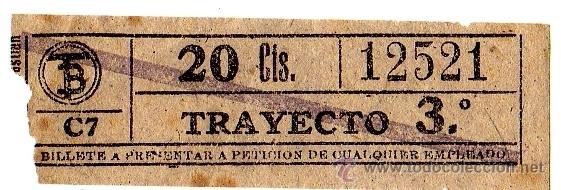 Colecionismos Bilhetes de Transporte: BILLETE TRANV&Iacute;A DE BARCELONA \ 20 CTS \ TRAYECTO 3 \ BANDA VIOLETA \ CAPICUA