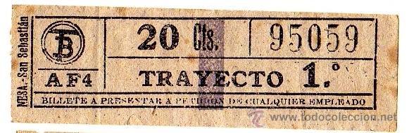 Colecionismos Bilhetes de Transporte: BILLETE TRANV&Iacute;A DE BARCELONA \ 20 CTS \ TRAYECTO 1 \ BANDA VIOLETA \ CAPICUA