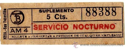 Colecionismos Bilhetes de Transporte: BILLETE TRANV&Iacute;A DE BARCELONA \ SUPLEMENTO 5 CTS \ SERVICIO NOCTURNO (ROJO) \ CAPICUA