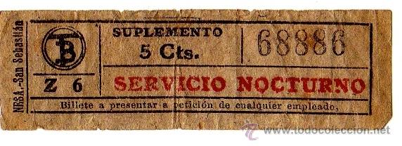 Colecionismos Bilhetes de Transporte: BILLETE TRANV&Iacute;A DE BARCELONA \ SUPLEMENTO 5 CTS \ SERVICIO NOCTURNO (ROJO) \ CAPICUA