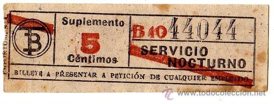 Colecionismos Bilhetes de Transporte: BILLETE TRANV&Iacute;A DE BARCELONA \ SUPLEMENTO 5 CTS (ROJO) \ SERVICIO NOCTURNO \ BANDA ROJA \ CAPICUA