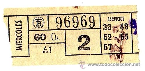 Sammeln von Fahrkarten: BILLETE TRANV&Iacute;A DE BARCELONA \ 60 CTS \ SERVICIOS 36, 48, 52, 55, 57 \ TRAYECTO 2 \ CAPICUA