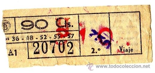 Sammeln von Fahrkarten: BILLETE TRANV&Iacute;A DE BARCELONA \ 90 CTS \ SERVICIOS 36, 48, 52, 55, 57 \ TRAYECTO 2 \ CAPICUA