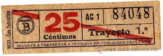 Sammeln von Fahrkarten: BILLETE TRANV&Iacute;A DE BARCELONA \ 25 CTS \ TRAYECTO 1 \ BANDA ROJA \ CAPICUA