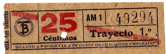 Sammeln von Fahrkarten: BILLETE TRANV&Iacute;A DE BARCELONA \ 25 CTS \ TRAYECTO 1 \ BANDA ROJA \ CAPICUA