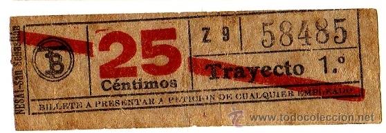 Sammeln von Fahrkarten: BILLETE TRANV&Iacute;A DE BARCELONA \ 25 CTS \ TRAYECTO 1 \ BANDA ROJA \ CAPICUA