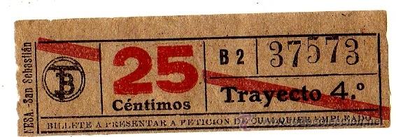 Sammeln von Fahrkarten: BILLETE TRANV&Iacute;A DE BARCELONA \ 25 CTS \ TRAYECTO 4 \ BANDA ROJA \ CAPICUA