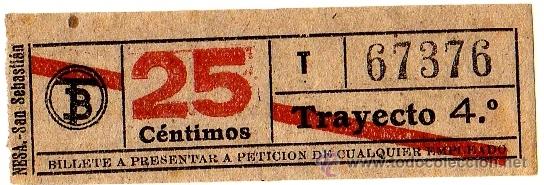 Sammeln von Fahrkarten: BILLETE TRANV&Iacute;A DE BARCELONA \ 25 CTS \ TRAYECTO 4 \ BANDA ROJA \ CAPICUA