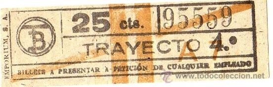 Sammeln von Fahrkarten: BILLETE TRANV&Iacute;A DE BARCELONA \ 25 CTS \ TRAYECTO 4 \ BANDA ROJA \ CAPICUA