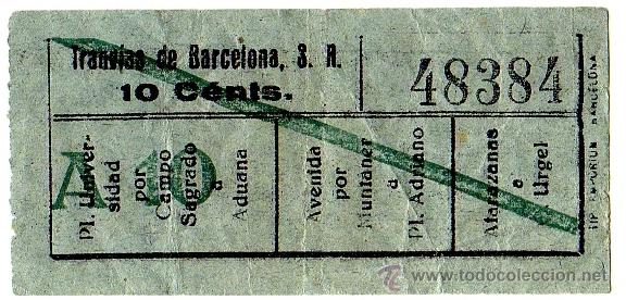 Sammeln von Fahrkarten: BILLETE TRANV&Iacute;A \ TRANV&Iacute;AS DE BARCELONA \ VARIOS TRAYECTOS \ 10 CTS \ CAPICUA