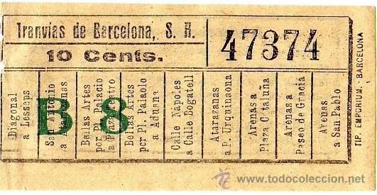 Sammeln von Fahrkarten: BILLETE TRANV&Iacute;A \ TRANV&Iacute;AS DE BARCELONA \ VARIOS TRAYECTOS \ 10 CTS \ CAPICUA