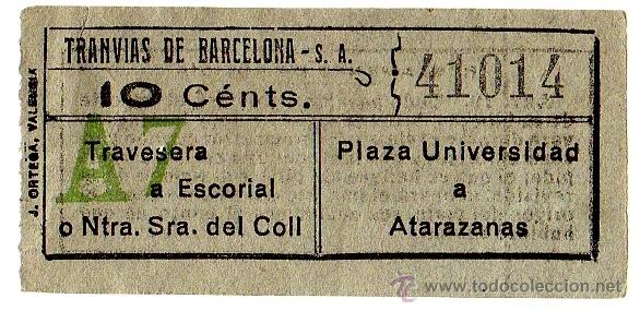 Sammeln von Fahrkarten: BILLETE TRANV&Iacute;A \ TRANV&Iacute;AS DE BARCELONA \ VARIOS TRAYECTOS \ 10 CTS \ CAPICUA