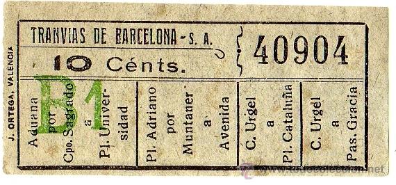 Sammeln von Fahrkarten: BILLETE TRANV&Iacute;A \ TRANV&Iacute;AS DE BARCELONA \ VARIOS TRAYECTOS \ 10 CTS \ CAPICUA