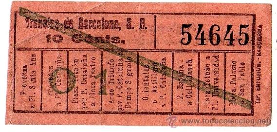 Sammeln von Fahrkarten: BILLETE TRANV&Iacute;A \ TRANV&Iacute;AS DE BARCELONA \ VARIOS TRAYECTOS \ 10 CTS \ CAPICUA