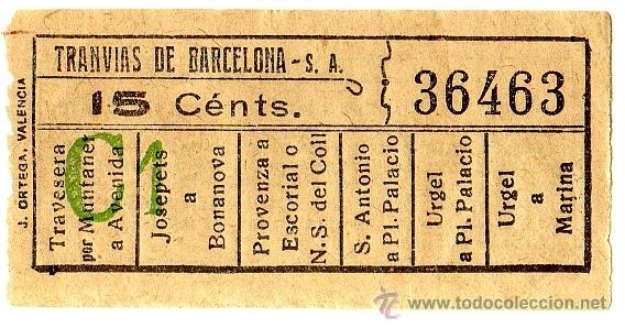 Sammeln von Fahrkarten: BILLETE TRANV&Iacute;A \ TRANV&Iacute;AS DE BARCELONA \ VARIOS TRAYECTOS \ 15 CTS \ CAPICUA