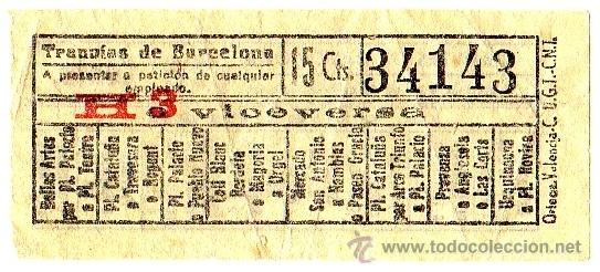 Sammeln von Fahrkarten: BILLETE TRANV&Iacute;A \ TRANV&Iacute;AS DE BARCELONA \ VARIOS TRAYECTOS \ 15 CTS \ CAPICUA