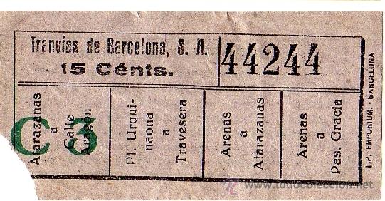 Sammeln von Fahrkarten: BILLETE TRANV&Iacute;A \ TRANV&Iacute;AS DE BARCELONA \ VARIOS TRAYECTOS \ 15 CTS \ CAPICUA