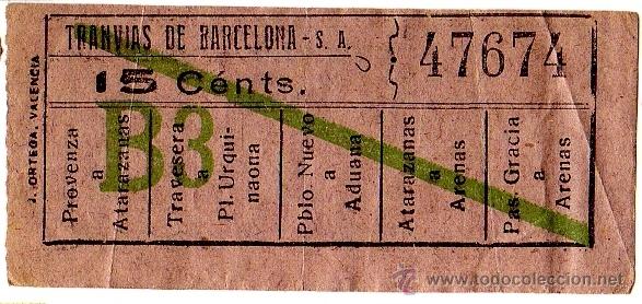 Sammeln von Fahrkarten: BILLETE TRANV&Iacute;A \ TRANV&Iacute;AS DE BARCELONA \ VARIOS TRAYECTOS \ 15 CTS \ CAPICUA