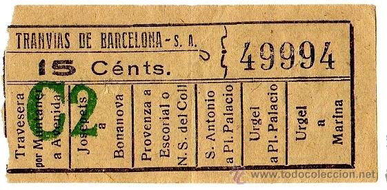 Sammeln von Fahrkarten: BILLETE TRANV&Iacute;A \ TRANV&Iacute;AS DE BARCELONA \ VARIOS TRAYECTOS \ 15 CTS \ CAPICUA