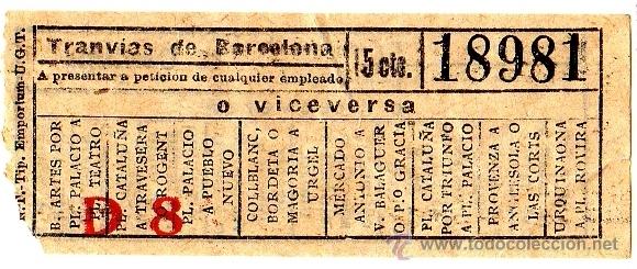 Sammeln von Fahrkarten: BILLETE TRANV&Iacute;AS DE BARCELONA \ VARIOS TRAYECTOS \ 15 CTS \ CAPICUA