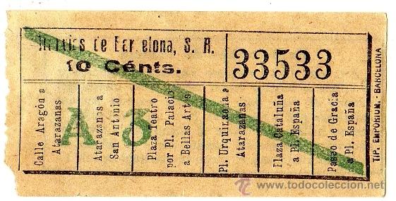 Sammeln von Fahrkarten: BILLETE TRANV&Iacute;AS DE BARCELONA \ VARIOS TRAYECTOS \ 10 CTS \ CAPICUA