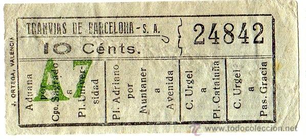 Sammeln von Fahrkarten: BILLETE TRANV&Iacute;AS DE BARCELONA \ VARIOS TRAYECTOS \ 10 CTS \ CAPICUA