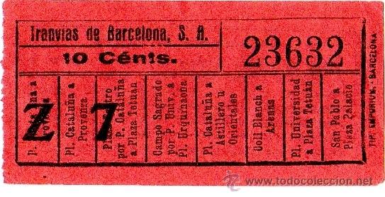 Sammeln von Fahrkarten: BILLETE TRANV&Iacute;AS DE BARCELONA \ VARIOS TRAYECTOS \ 10 CTS \ CAPICUA